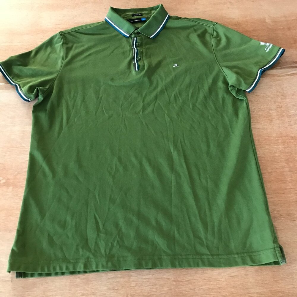 J. Lindeberg Regular Fit Performance Polo Shirt Men XL Green Logo Athleisure